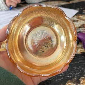 Amber Carnival glass bowl